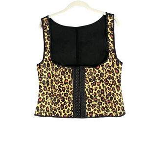 Leopard Waist Trainer Vest Womens Large Tan Brown Mid Rise Latex Workout